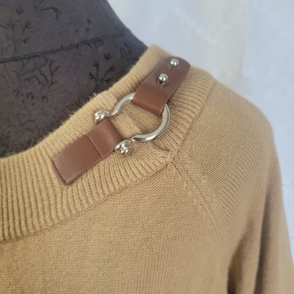 Lauren Ralph Lauren Tan Sweater With Leather Accent & Buckle Detail M - Picture 2 of 7